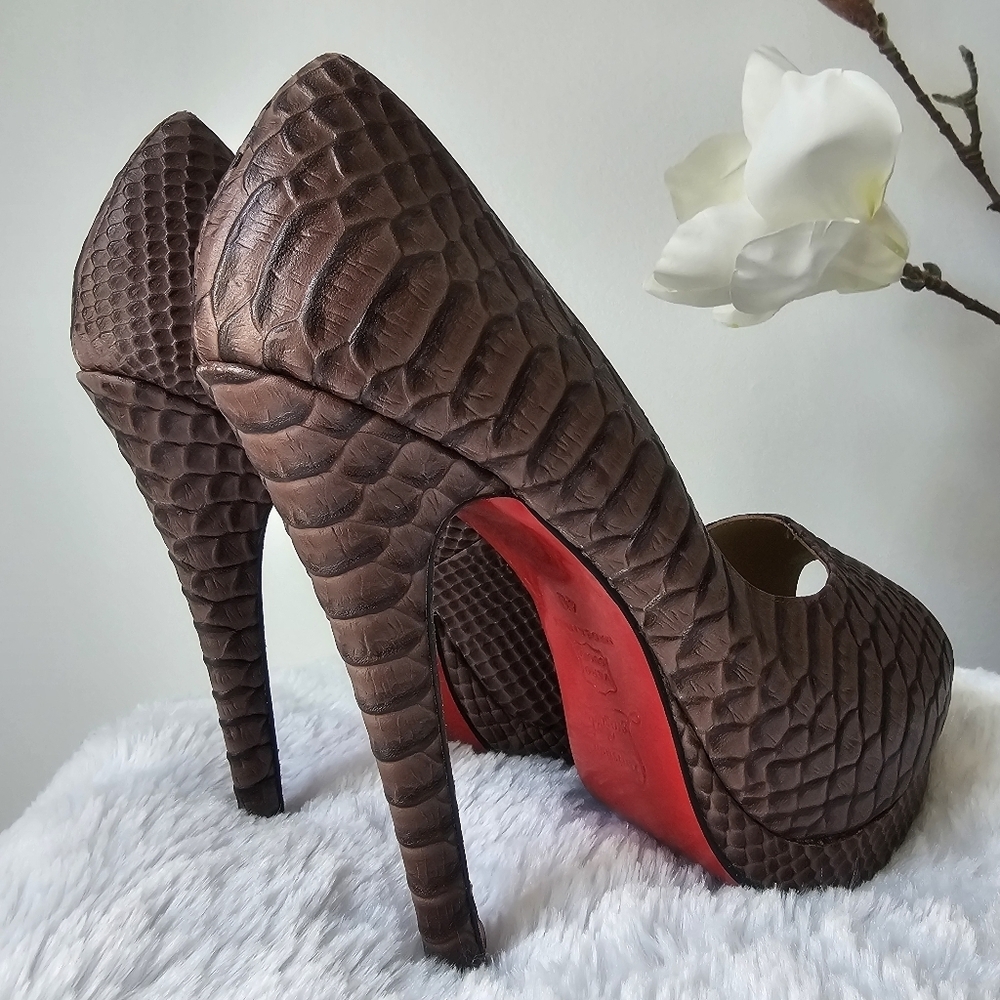 Christian Louboutin Brown Python Embossed Leather… - image 5